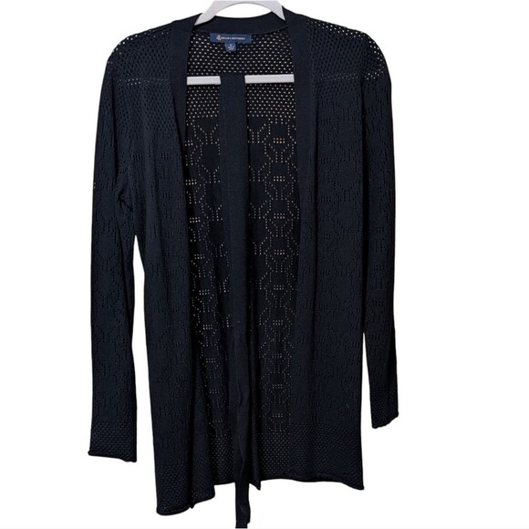 Brooks Brothers cardigan size Small black wool blend belted pointelle tunic - Picture 6 of 7